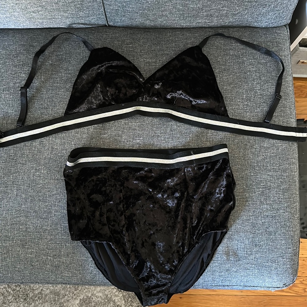 Velvet black bralette and panty set